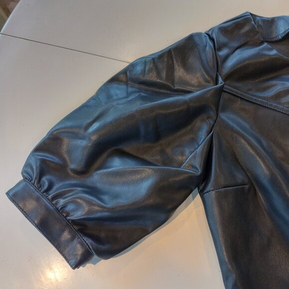 BNWT H&M Divided Black Faux Leather Puff Sleeve Mini Dress XS - Picture 6 of 15